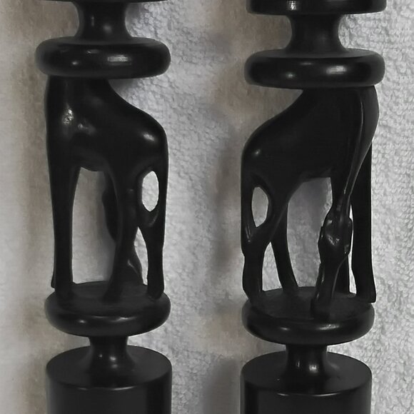Pair of Wooden Hand Carved Giraffe Candlestick Holders from Uganda!! - Picture 3 of 4